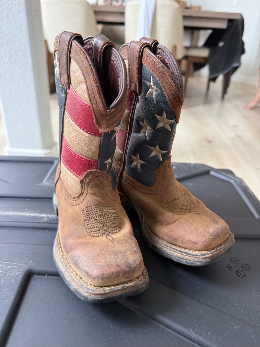American Flag Kids Cowboy Boots - Brown with Red & Blue Stars